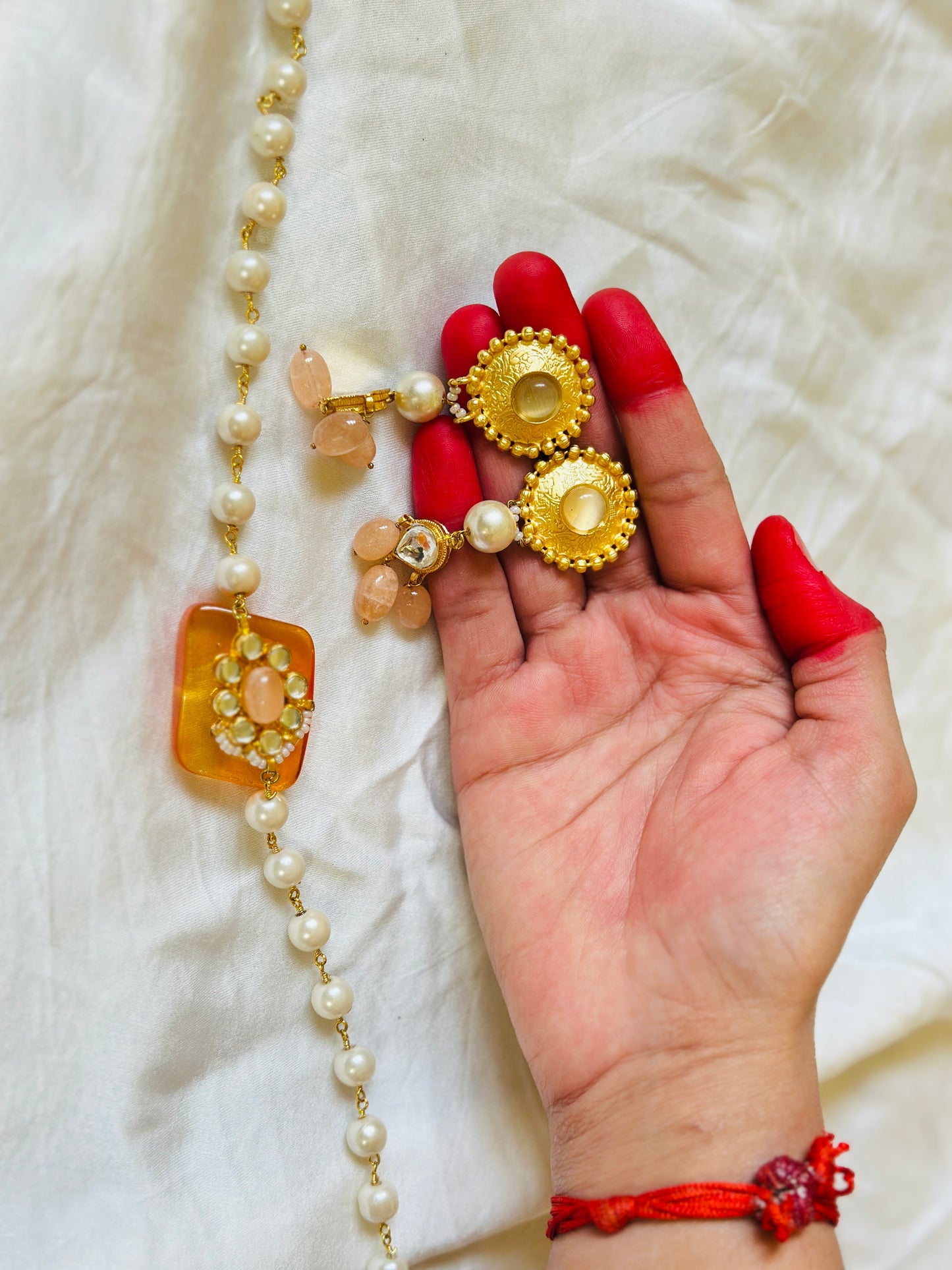 Regal-Peach Moti Set