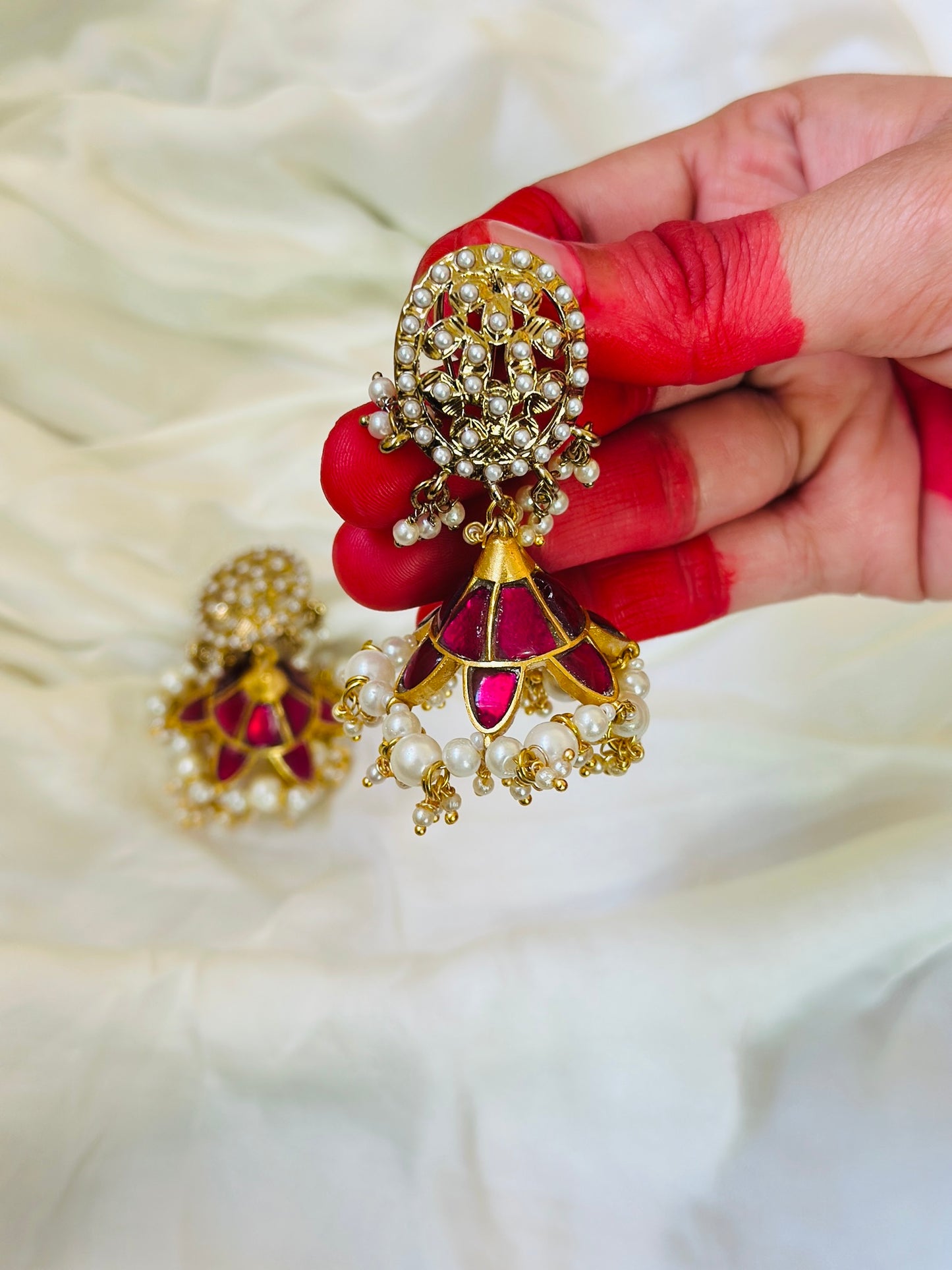 Crimson Kamal Jhumkas