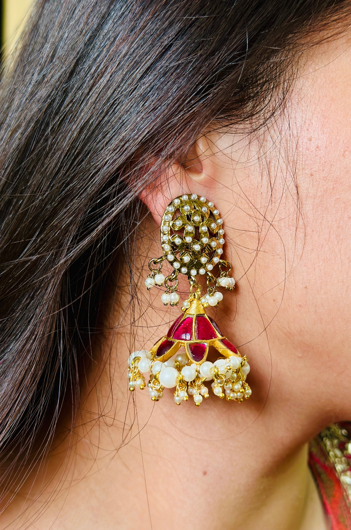Crimson Kamal Jhumkas