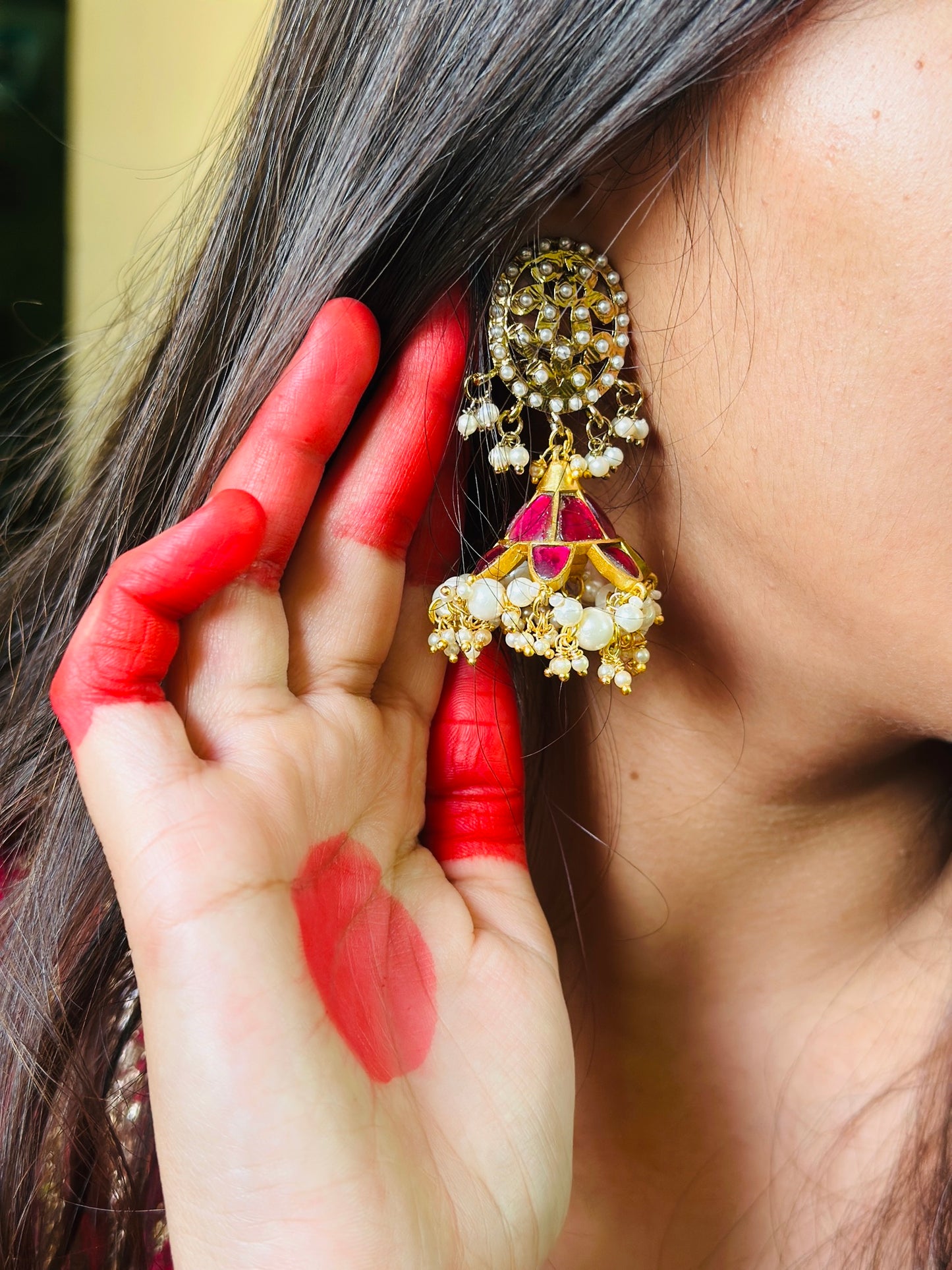 Crimson Kamal Jhumkas