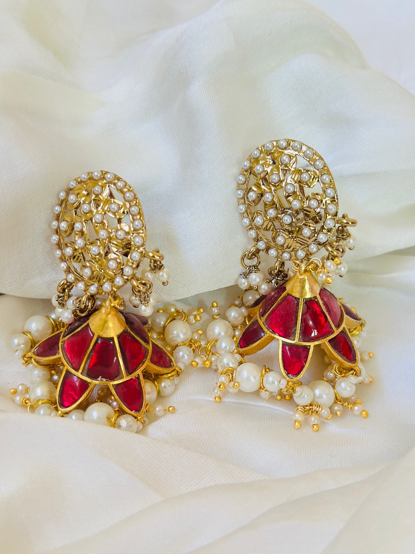 Crimson Kamal Jhumkas